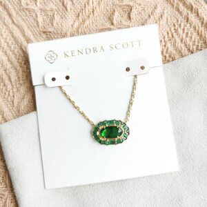 Kendra Scott - Elisa Crystal Frame Kelly Green Short Necklace Gold